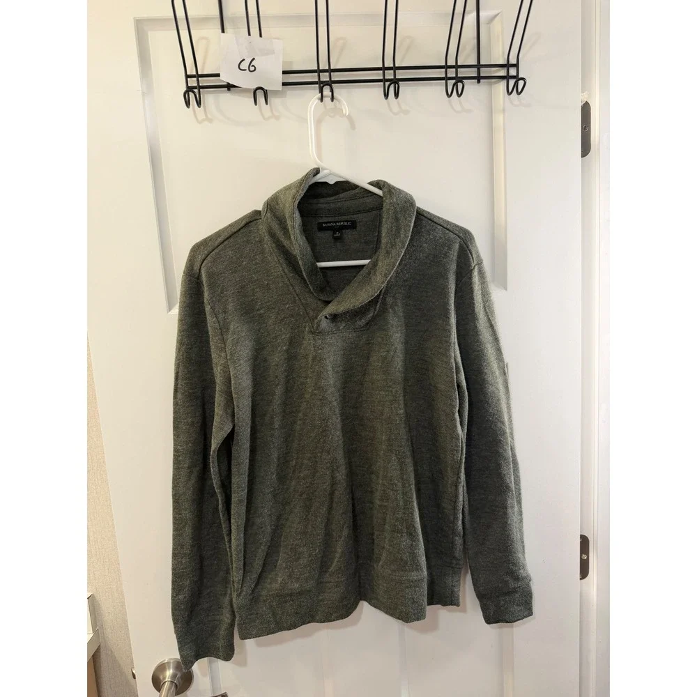 Banana‎ Republic Mens Shawl Collar Pullover Sweater Heathered Olive Green Small